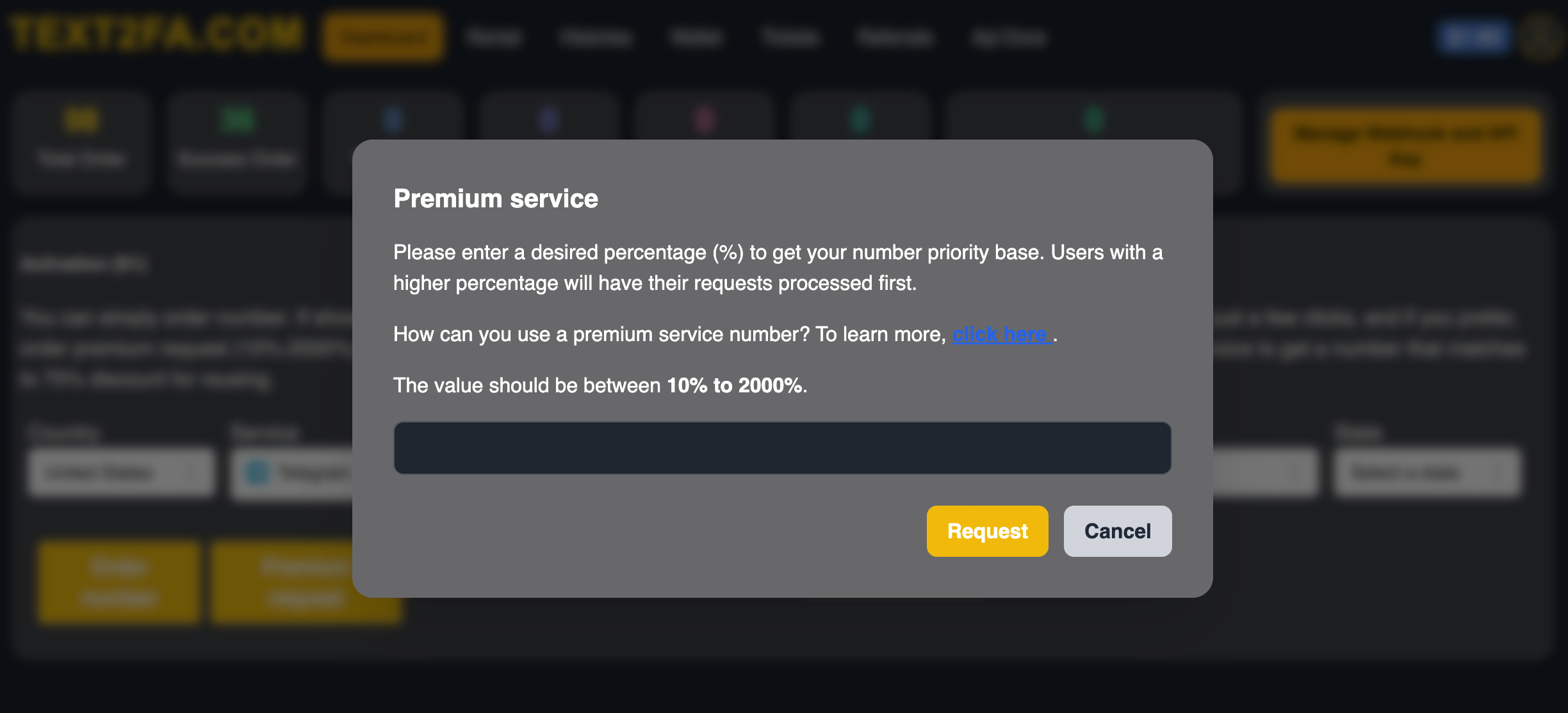 🔥 How to Create a Premium Request in Text2FA When No Number Is Available